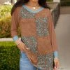 Lily | Brown & Blue Floral V-Neck Tunic - Women