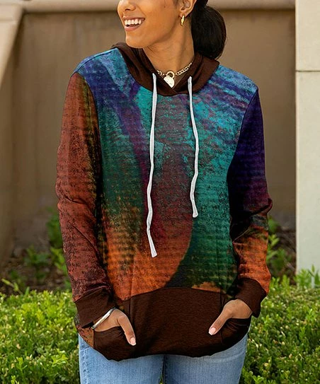 Lily | Turquoise & Brown Abstract Hoodie - Women 1 Lily | Turquoise & Brown Abstract Hoodie - Women
