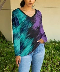 Lily | Blue & Purple Abstract Long-Sleeve V-Neck Tunic - Women