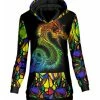 Lily | Black & Green Rainbow Dragon Kangaroo Pocket Hoodie - Women & Plus