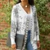 Lily | White & Gray Floral Snap-Button Cardigan - Women & Plus