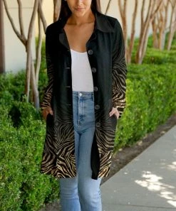 Lily | Black & Gold Zebra Bal-Collar Button-Up Jacket - Plus