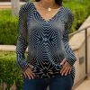 Lily | Navy & Beige Abstract Long-Sleeve V-Neck Tunic - Women