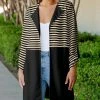 Lily | Black & Beige Stripe Longline Open Blazer - Women