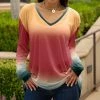Lily | Red & Yellow Ombre V-Neck Long-Sleeve Tunic - Women