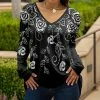 Lily | Black & White Floral V-Neck Long-Sleeve Tunic - Women