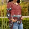 Lily | Red & Teal Geometric V-Neck Tunic - Women
