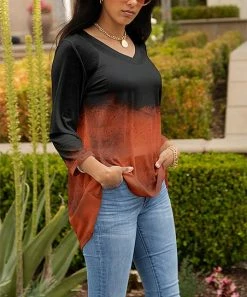 Lily | Black & Rust Abstract V-Neck Tunic - Women