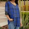 Lily | Blue & Black Plaid Layered Ruffle-Sleeve V-Neck Tunic - Plus