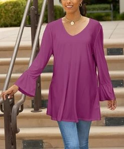 Lily | Fuchsia Bell-Sleeve V-Neck Tunic - Women