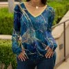 Lily | Blue & Gold Abstract V-Neck Tunic - Women