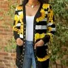 Lily | Black & Yellow Floral Stripe Pocket Snap-Up Cardigan - Women & Plus