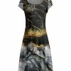 Lily | Black & Gray Marbled Cap-Sleeve A-Line Dress - Women