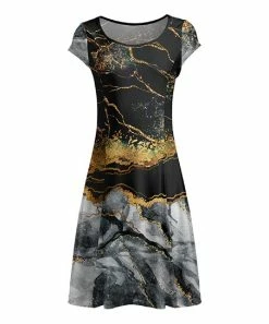 Lily | Black & Gray Marbled Cap-Sleeve A-Line Dress - Women