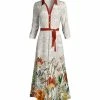 Lily | Rust & Cream Floral V-Neck Long-Sleeve Belted Maxi Dress - Women