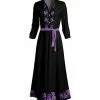 Lily | Black & Purple Floral V-Neck Long-Sleeve Belted Maxi Dress - Women