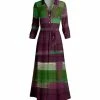 Lily | Purple & Green Stripe V-Neck Long-Sleeve Belted Maxi Dress - Women