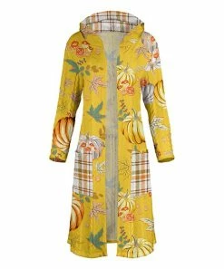 Lily | Yellow Pumpkin Plaid Hooded Pocket Longline Cardigan - Women