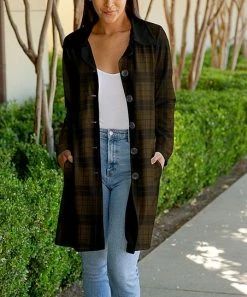 Lily | Black & Brown Plaid Pocket Button-Up Coat - Women
