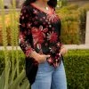 Lily | Black & Red Floral V-Neck Tunic - Plus