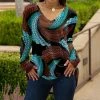 Lily | Brown & Turquoise Geometric Long-Sleeve V-Neck Tunic - Women