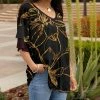 Lily | Black & Gold Floral Layered-Sleeve V-Neck Tunic - Women
