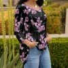 Lily | Black & Lavender Floral V-Neck Tunic - Women