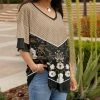 Lily | Black & Beige Floral Polka Dot Layered-Sleeve V-Neck Tunic - Plus