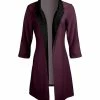 Lily | Black & Wine Contrast Collar Asymmetric Hem Open Duster - Women