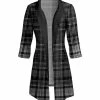 Lily | Black & Gray Plaid Contrast Collar Asymmetric Hem Open Duster - Women