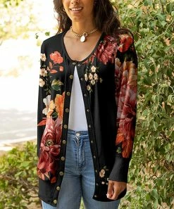 Lily | Black & Red Floral Cardigan - Women