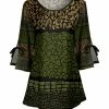 Lily | Olive & Black Geometric Hanging-Sleeve Tunic - Women