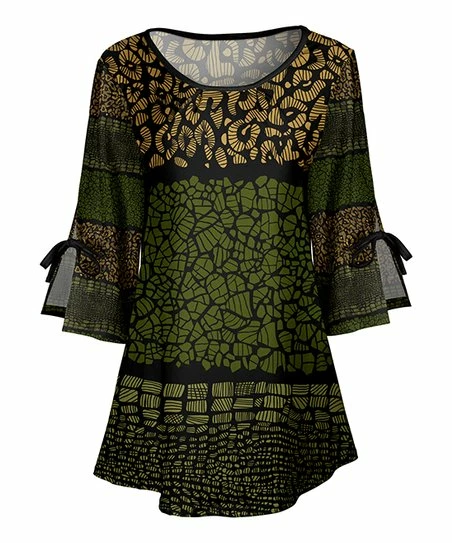 Lily | Olive & Black Geometric Hanging-Sleeve Tunic - Women 1 Lily | Olive & Black Geometric Hanging-Sleeve Tunic - Women