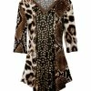 Lily | Brown & Black Animal-Print Three-Quarter Sleeve V-Neck Tunic - Women & Plus
