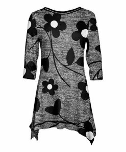 Lily | Gray & Black Floral Sidetail Tunic - Women & Plus