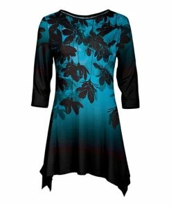 Lily | Black & Blue Floral Sidetail Tunic - Women