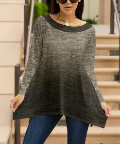 Lily | Black & Brown Ombré Marled Boatneck Sidetail Tunic - Plus