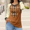 Lily | Rust & Cream Floral Abstract Boatneck Raglan Tunic - Plus