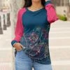 Lily | Pink & Teal Floral Paisley Boatneck Raglan Tunic - Women