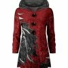 Lily | Red & Gray Feather Velvet Button-Up Hooded Tunic - Plus