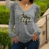 Lily | Gray & White 'Texas' Floral-Fill V-Neck Long-Sleeve Tunic - Plus