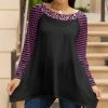 Lily | Black & Pink Leopard Stripe Boatneck Sidetail Tunic - Plus