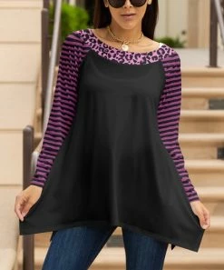 Lily | Black & Pink Leopard Stripe Boatneck Sidetail Tunic - Plus