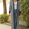Lily | White & Black Houndstooth Snap Button-Up Duster - Women