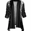 Lily | Black & White Sequin-Print Sidetail Open Cardigan - Plus