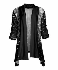 Lily | Black & White Sequin-Print Sidetail Open Cardigan - Plus