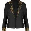 Lily | Black & Gold Floral Notch-Cuff Open Blazer - Women