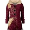 Lily | Red & Beige Floral Hooded Button-Up Velvet Cardigan - Plus