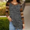 Lily | Gray & Brown Marled Stripe V-Neck Tunic - Plus