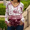 Lily | White & Mauve Floral Stripe Long-Sleeve V-Neck Tunic - Plus
